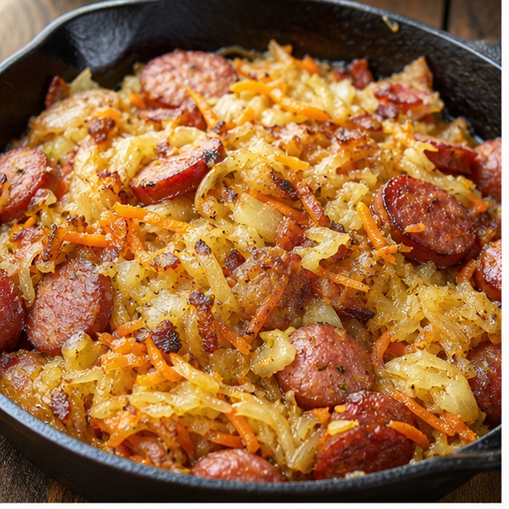Smoked Sausage Sauerkraut Casserole