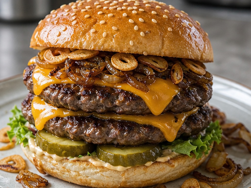 Double cheeseburger à l'ail et à l'oignon