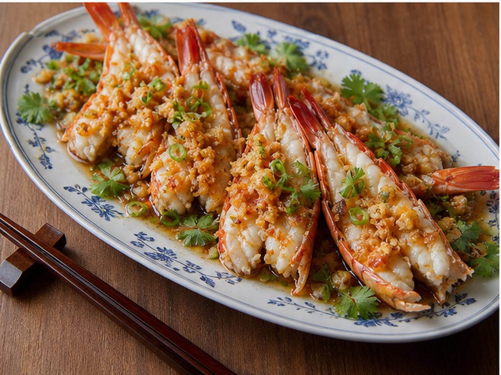 Steamed Prawns with Garlic